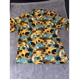 Bachrach Mens Large Tropical hawian  Palm Tree Rayon Short Sleeve Button Down